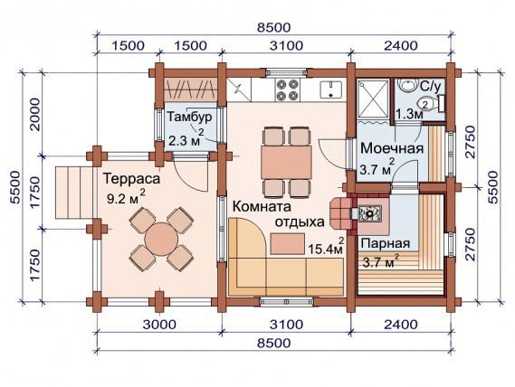 Проекты одноэтажных бань