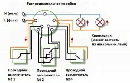 Двухклавишный проходной выключатель: устройство + схема подключения + советы по монтажу