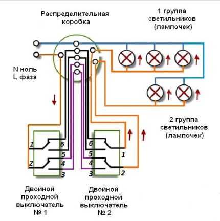 Двухклавишный проходной выключатель: устройство + схема подключения + советы по монтажу