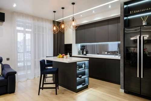 Квартира-студия 28 кв. м — Дизайн интерьера (фото). Интерьер кухни, совмещенной с гостиной.