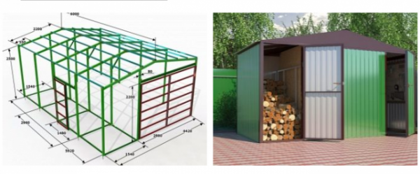 Сарай из профлиста своими руками на даче: как построить, чертежи, фото